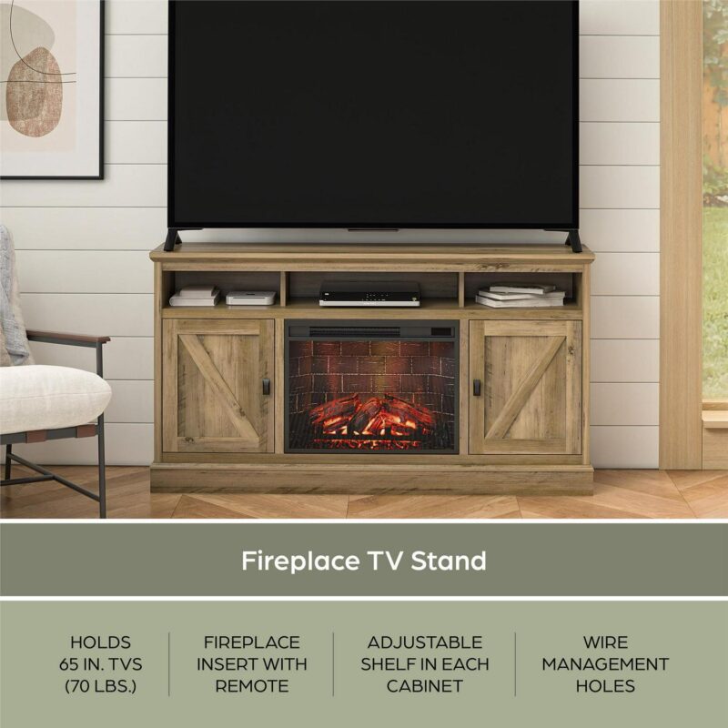 Ameriwood Home Ashton Lane Electric Fireplace TV Stand for TVs up to 65 , Rustic Oak - Image 12
