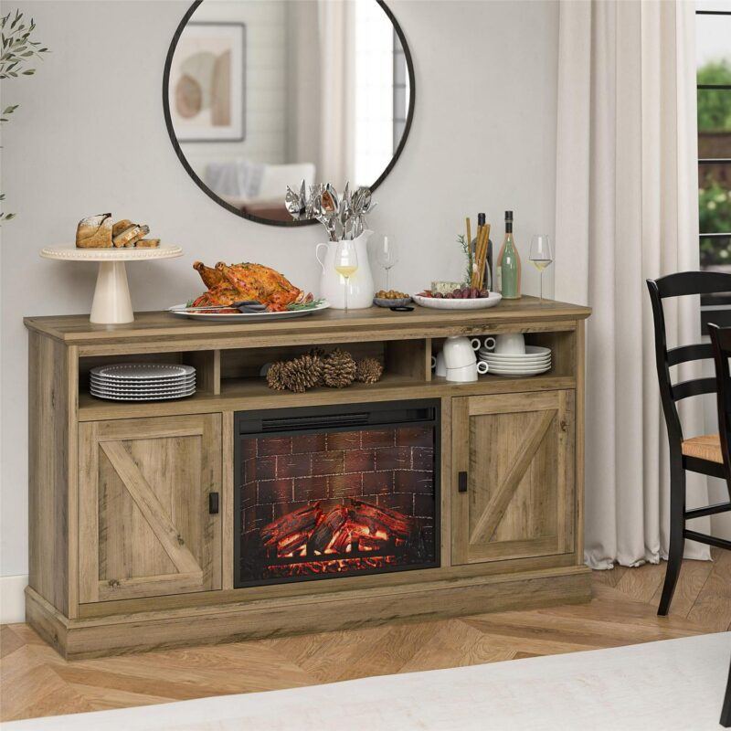 Ameriwood Home Ashton Lane Electric Fireplace TV Stand for TVs up to 65 , Rustic Oak - Image 7