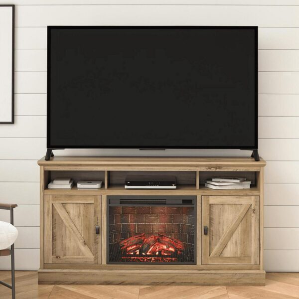 Ameriwood Home Ashton Lane Electric Fireplace TV Stand for TVs up to 65 , Rustic Oak