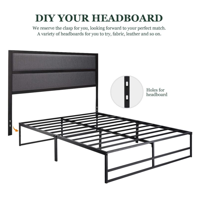 Amolife Queen Size Metal Platform Bed Frame with 14  Under Bed Storage, Black - Image 8