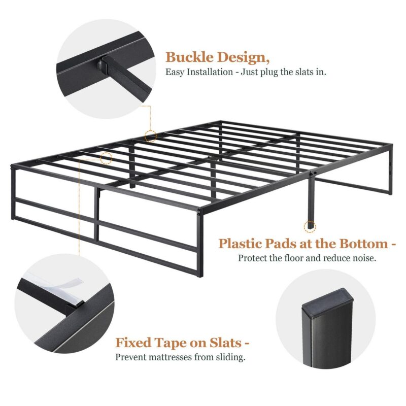 Amolife Queen Size Metal Platform Bed Frame with 14  Under Bed Storage, Black - Image 7