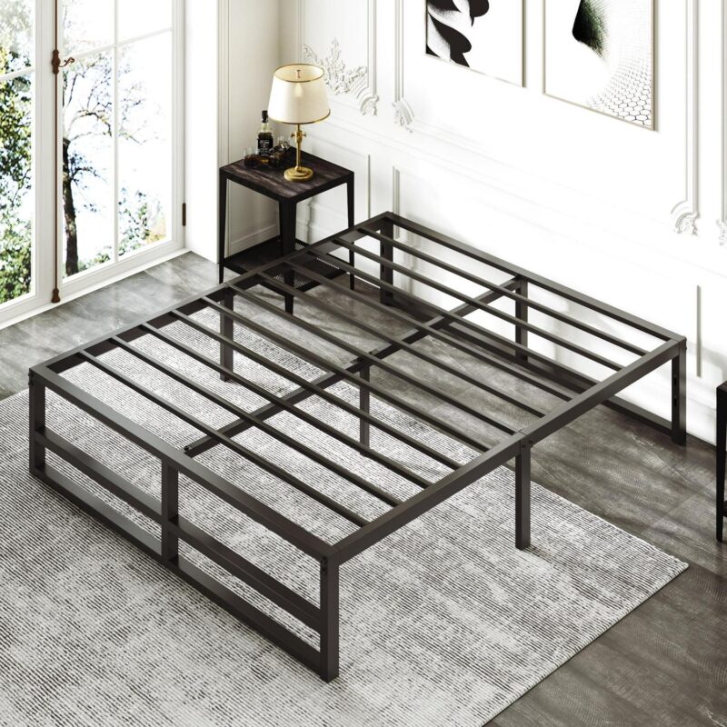 Amolife Queen Size Metal Platform Bed Frame with 14  Under Bed Storage, Black