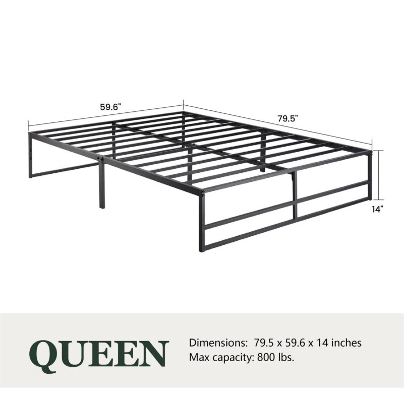 Amolife Queen Size Metal Platform Bed Frame with 14  Under Bed Storage, Black - Image 9