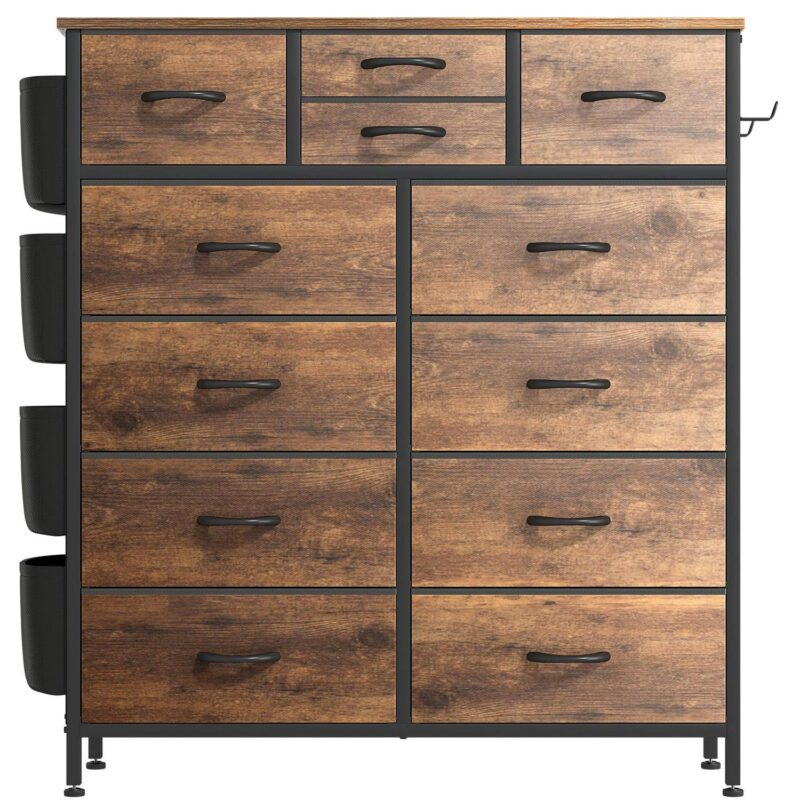 Aowos Dresser for Bedroom with 12 Drawer Tall Dresser Chest of Drawers Fabric Dressers Storage for Closet Living Room Hallway, Rustic Brown - Image 6