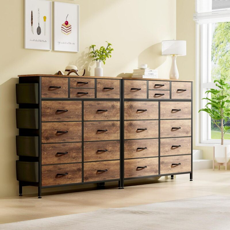 Aowos Dresser for Bedroom with 12 Drawer Tall Dresser Chest of Drawers Fabric Dressers Storage for Closet Living Room Hallway, Rustic Brown - Image 3