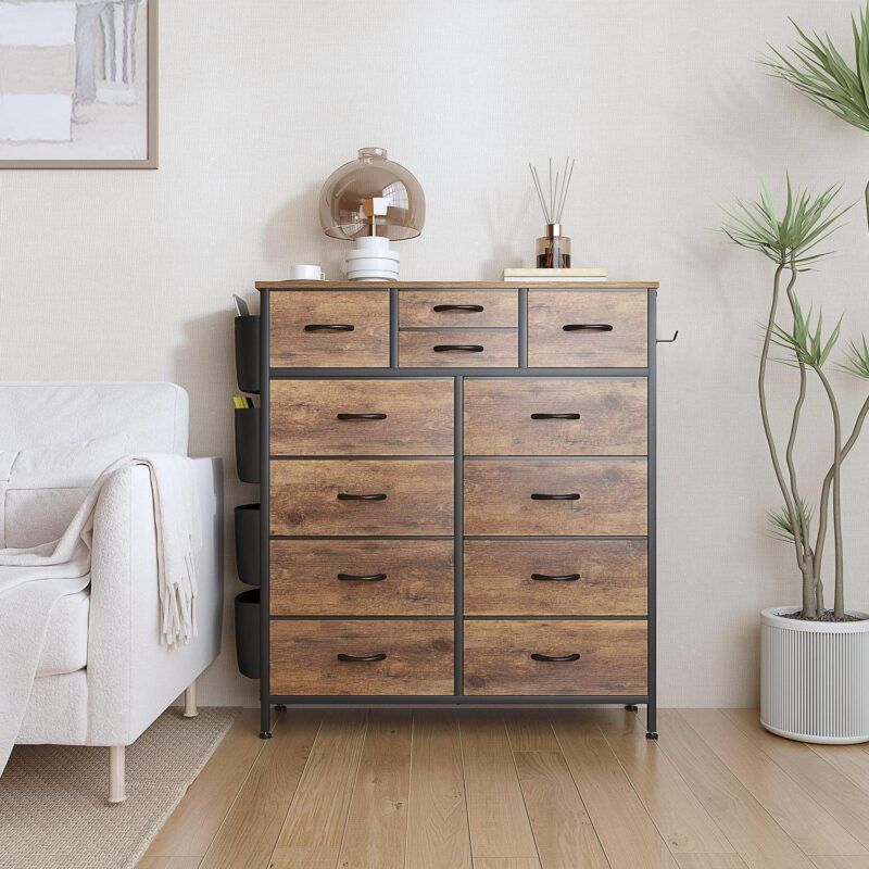 Aowos Dresser for Bedroom with 12 Drawer Tall Dresser Chest of Drawers Fabric Dressers Storage for Closet Living Room Hallway, Rustic Brown - Image 5