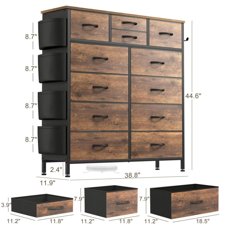 Aowos Dresser for Bedroom with 12 Drawer Tall Dresser Chest of Drawers Fabric Dressers Storage for Closet Living Room Hallway, Rustic Brown - Image 2