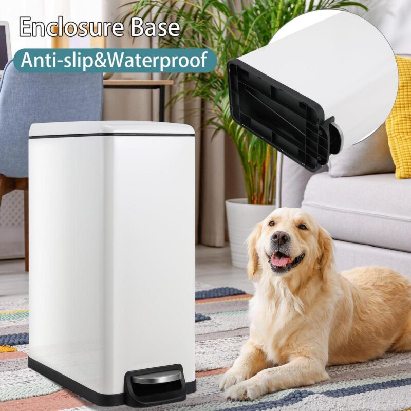 Arlopu 13.2 Gallon Rectangular Kitchen Step Trash Can with Soft-Close Lid, Stainless Steel Slim Trash Can with Foot Pedal