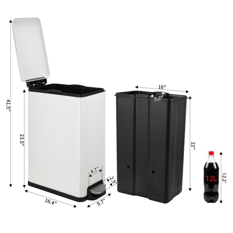 Arlopu 13.2 Gallon Rectangular Kitchen Step Trash Can with Soft-Close Lid, Stainless Steel Slim Trash Can with Foot Pedal - Image 5