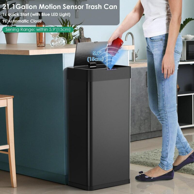 Arlopu 21.1 Gallon Automatic Garbage Can Motion Sensor Touchless Kitchen Trash Can with Soft-Close Lid, Stainless Steel - Image 4