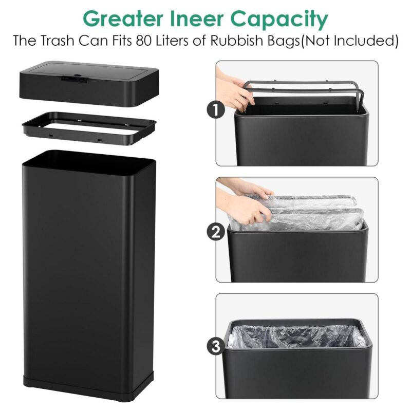 Arlopu 21.1 Gallon Automatic Garbage Can Motion Sensor Touchless Kitchen Trash Can with Soft-Close Lid, Stainless Steel - Image 7