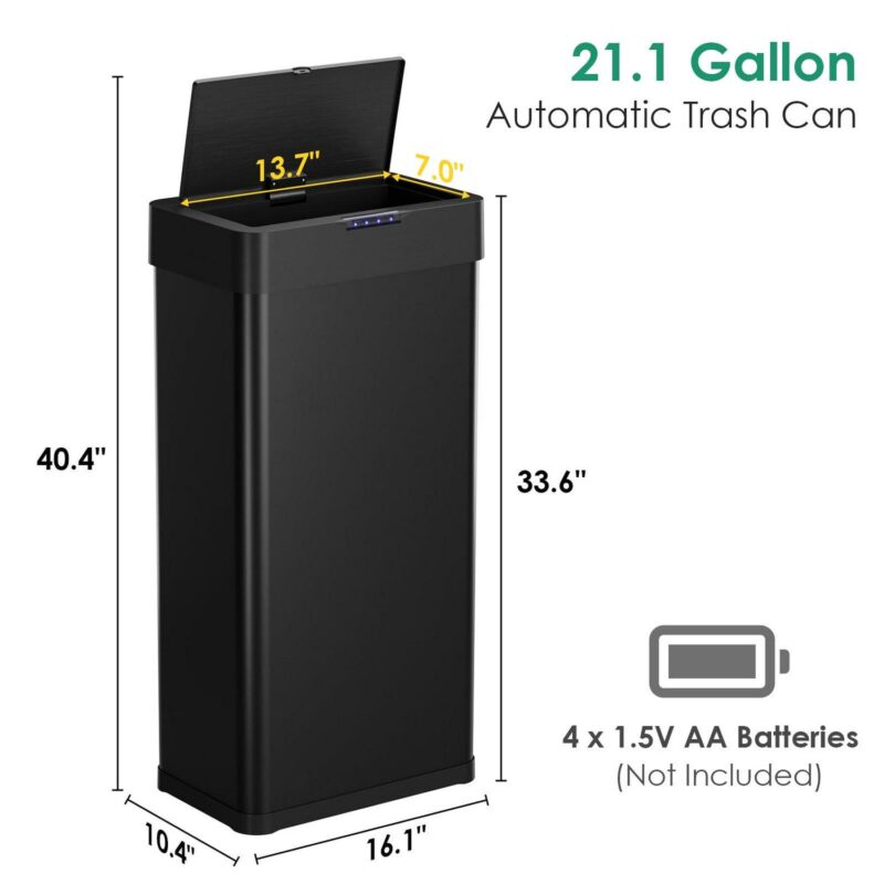 Arlopu 21.1 Gallon Automatic Garbage Can Motion Sensor Touchless Kitchen Trash Can with Soft-Close Lid, Stainless Steel - Image 2