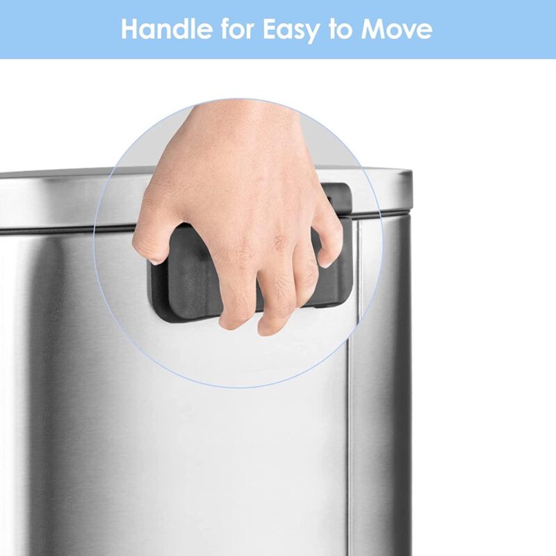 Arlopu 50L/13.2 Gallon Step Trash Can, Rectangular Stainless Steel Kitchen Garbage Bin with PP Buckets and Lid - Image 6