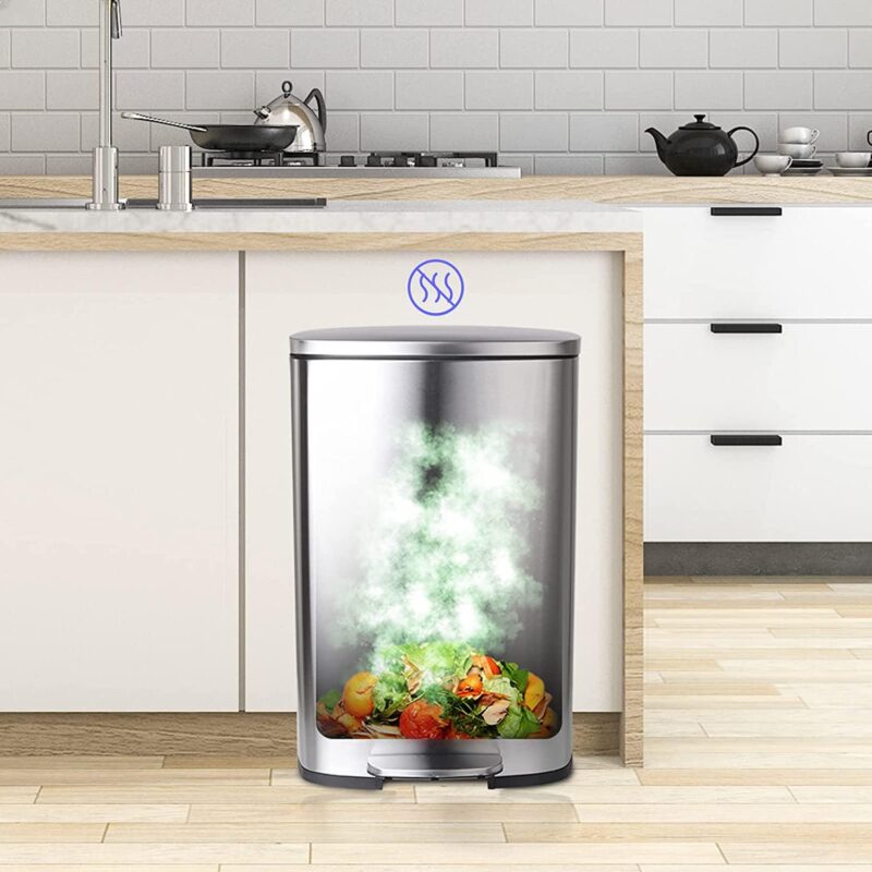 Arlopu 50L/13.2 Gallon Step Trash Can, Rectangular Stainless Steel Kitchen Garbage Bin with PP Buckets and Lid - Image 3
