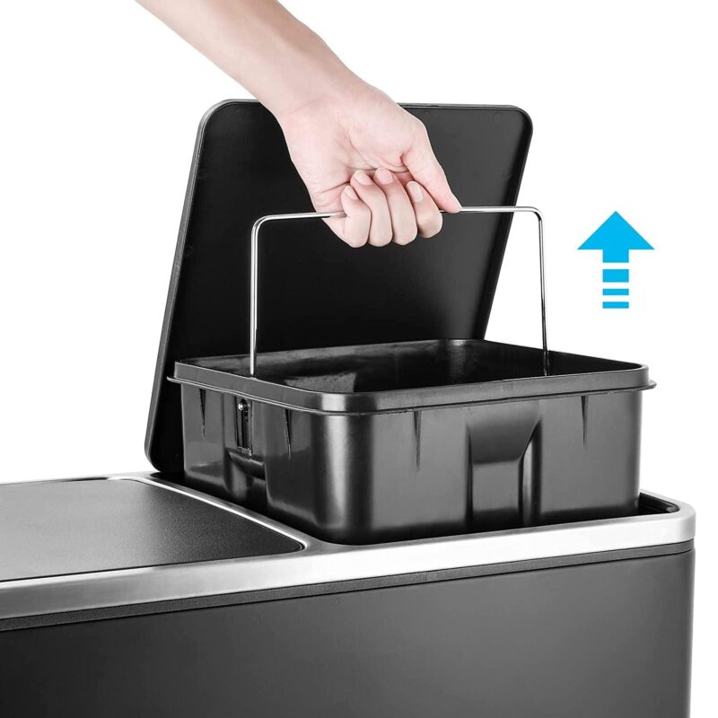 Arlopu 60 L/16 gal Dual Trash Can, Stainless Steel Garbage Can for Kitchen, Recycle Bin with Lid - Image 7