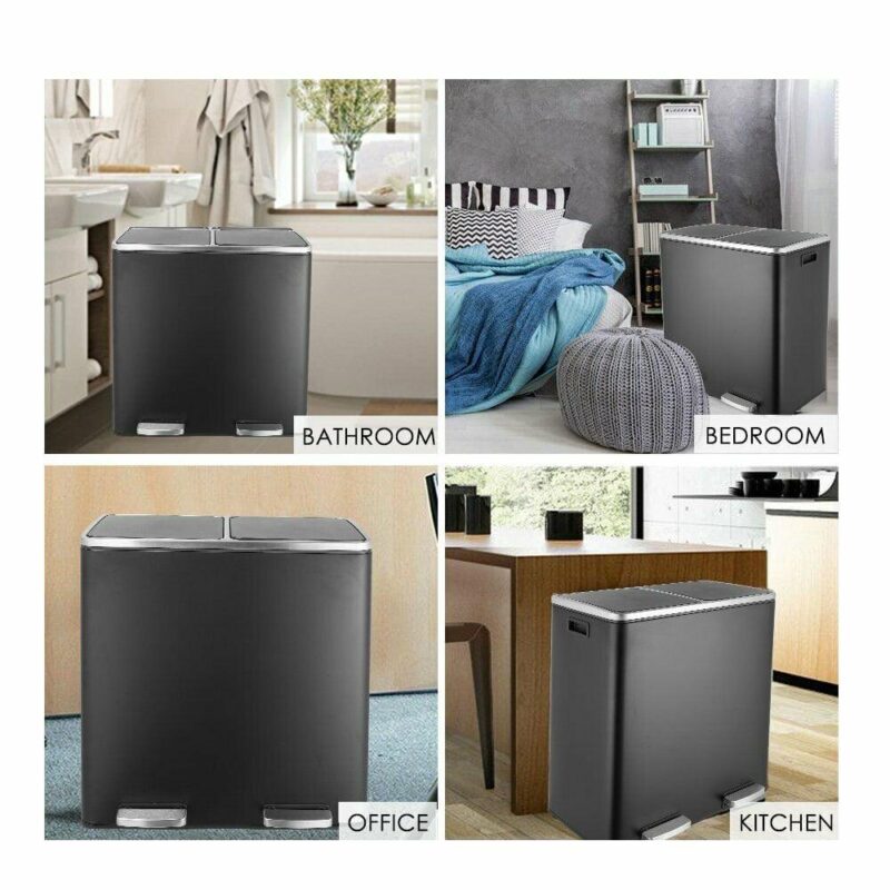 Arlopu 60 L/16 gal Dual Trash Can, Stainless Steel Garbage Can for Kitchen, Recycle Bin with Lid - Image 3