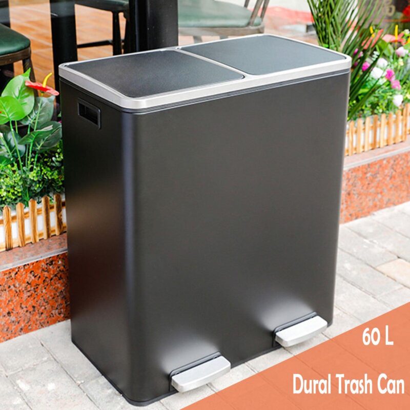 Arlopu 60 L/16 gal Dual Trash Can, Stainless Steel Garbage Can for Kitchen, Recycle Bin with Lid - Image 10