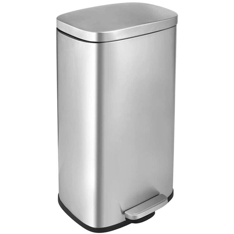 Arlopu 8 Gallon Stainless Steel Trash Can with Lid, Rectangular Kitchen Garbage Can with Step Pedal and Inner Bucket for Bathroom, Living Room