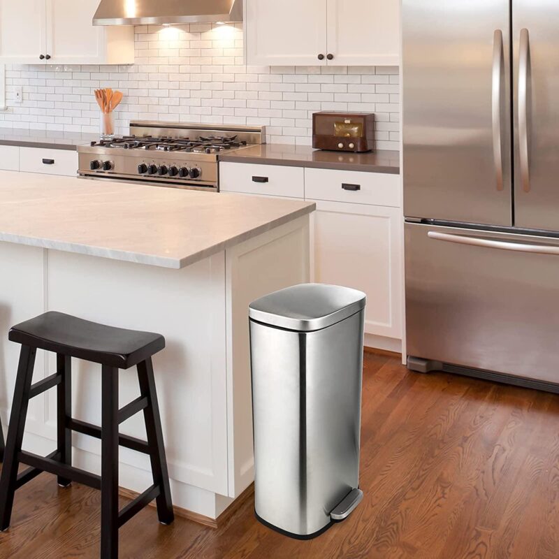 Arlopu 8 Gallon Stainless Steel Trash Can with Lid, Rectangular Kitchen Garbage Can with Step Pedal and Inner Bucket for Bathroom, Living Room - Image 6