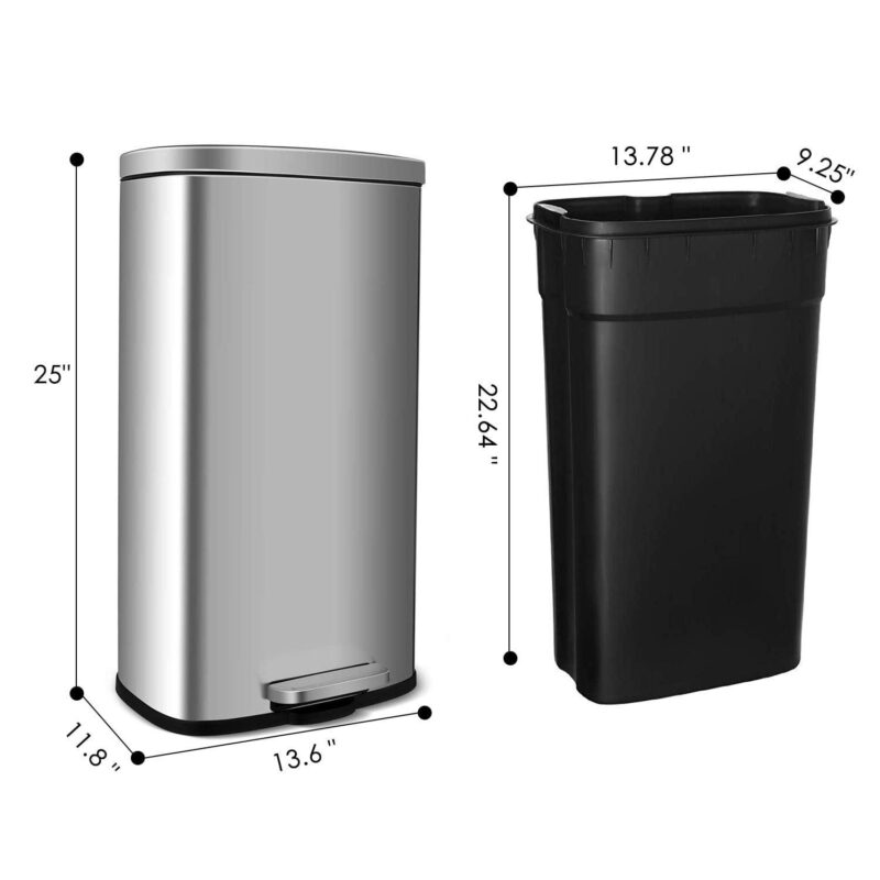 Arlopu 8 Gallon Stainless Steel Trash Can with Lid, Rectangular Kitchen Garbage Can with Step Pedal and Inner Bucket for Bathroom, Living Room - Image 5