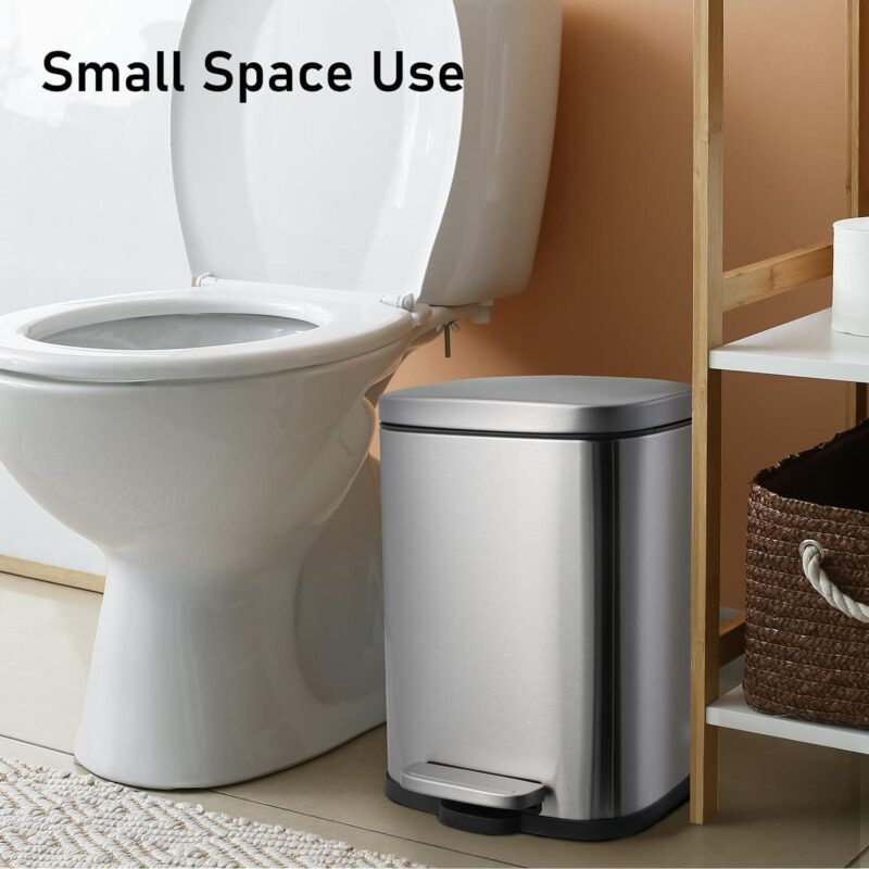 Arlopu Step Trash Can Combo Set, 13.2 Gallon and 1.3 Gallon, Stainless Steel Garbage Bin with Foot Pedal for Kitchen, Home, Office, Soft-Close Lid - Image 7