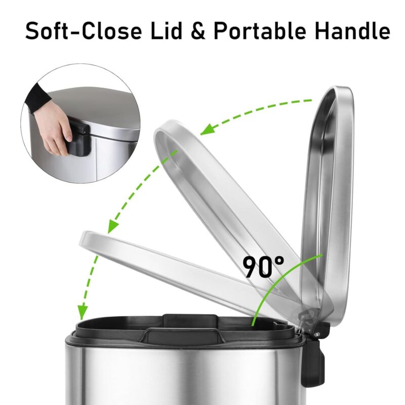Arlopu Step Trash Can Combo Set, 13.2 Gallon and 1.3 Gallon, Stainless Steel Garbage Bin with Foot Pedal for Kitchen, Home, Office, Soft-Close Lid - Image 6