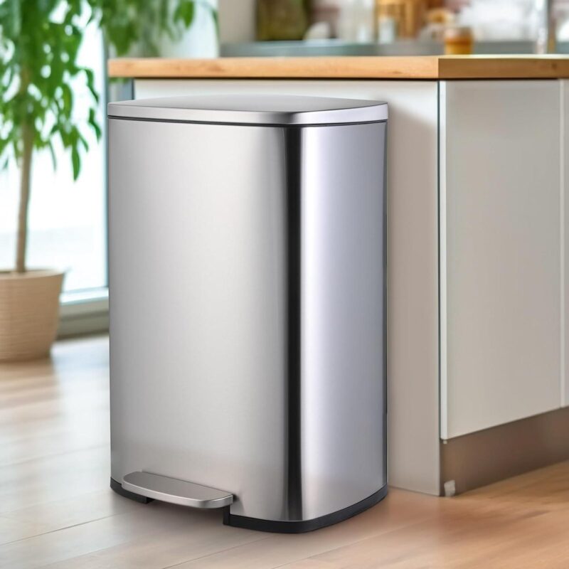 Arlopu Step Trash Can Combo Set, 13.2 Gallon and 1.3 Gallon, Stainless Steel Garbage Bin with Foot Pedal for Kitchen, Home, Office, Soft-Close Lid - Image 4
