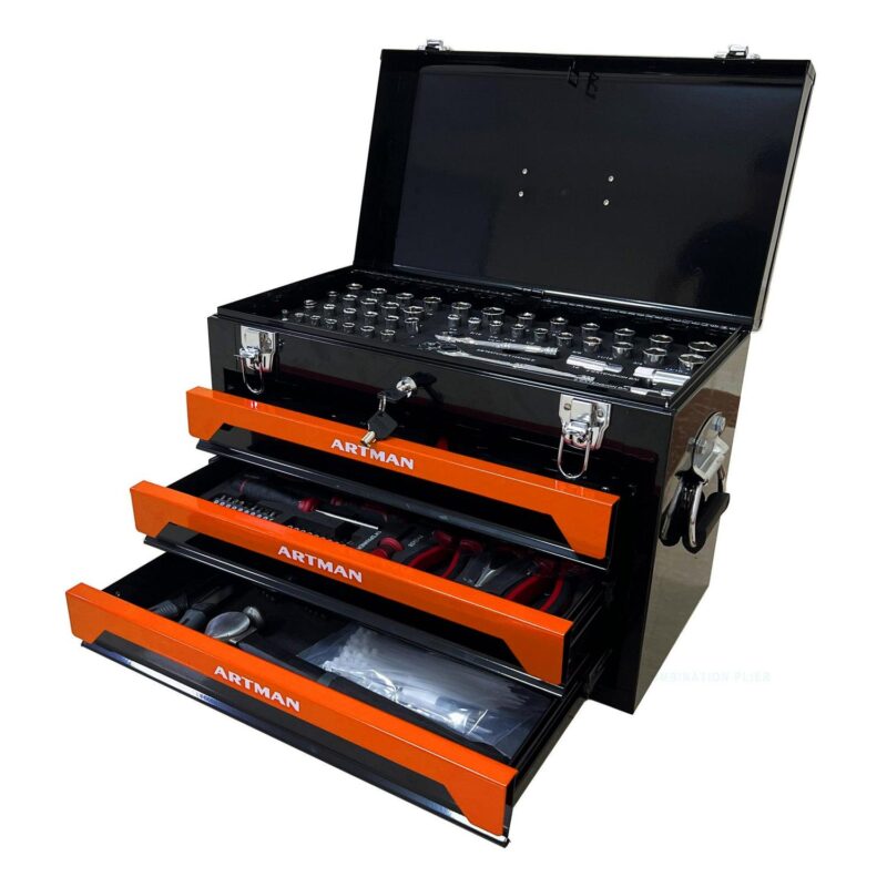 Aukfa 439-Piece Mechanics Tool Set, 3 Drawer Tool Organizer Metal Box w/ Tool Kit for Home, Auto Repair, Orange - Image 5