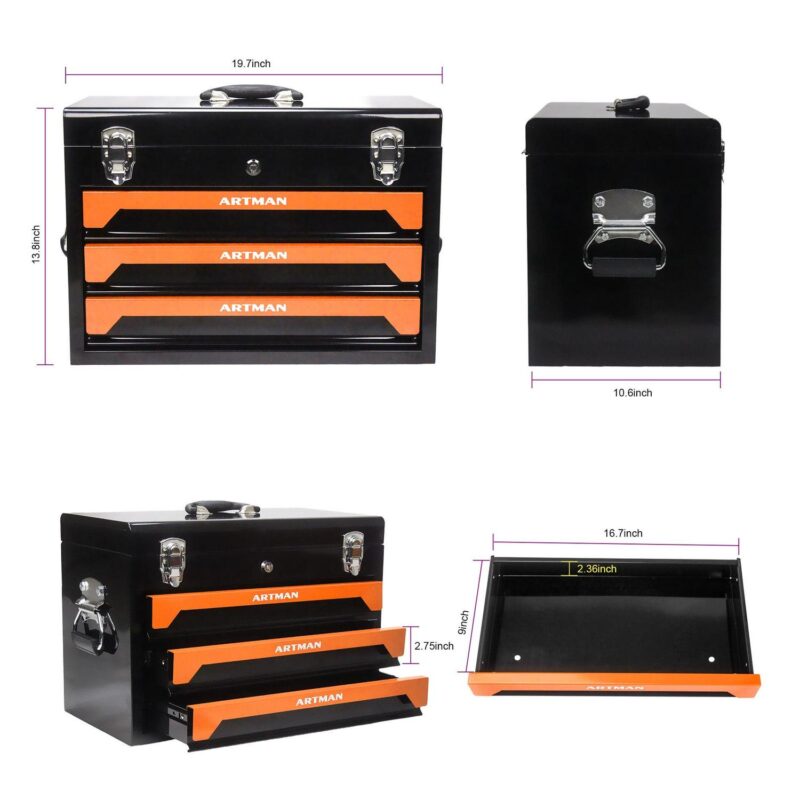 Aukfa 439-Piece Mechanics Tool Set, 3 Drawer Tool Organizer Metal Box w/ Tool Kit for Home, Auto Repair, Orange - Image 4