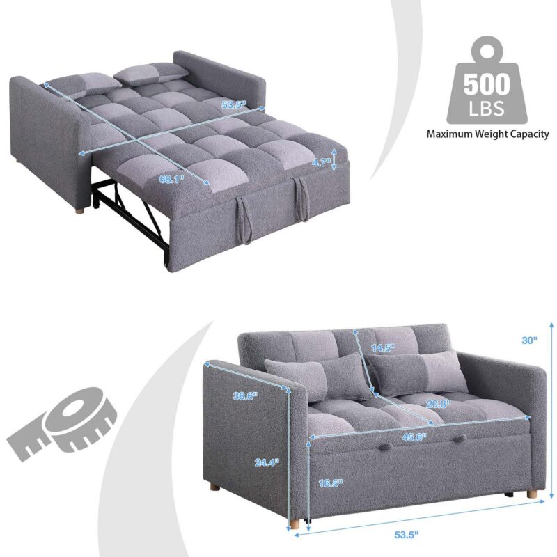 Aukfa 53.5  Convertible Loveseat Sleeper, Pull Out Sofa Bed, Teddy, Gray - Image 4
