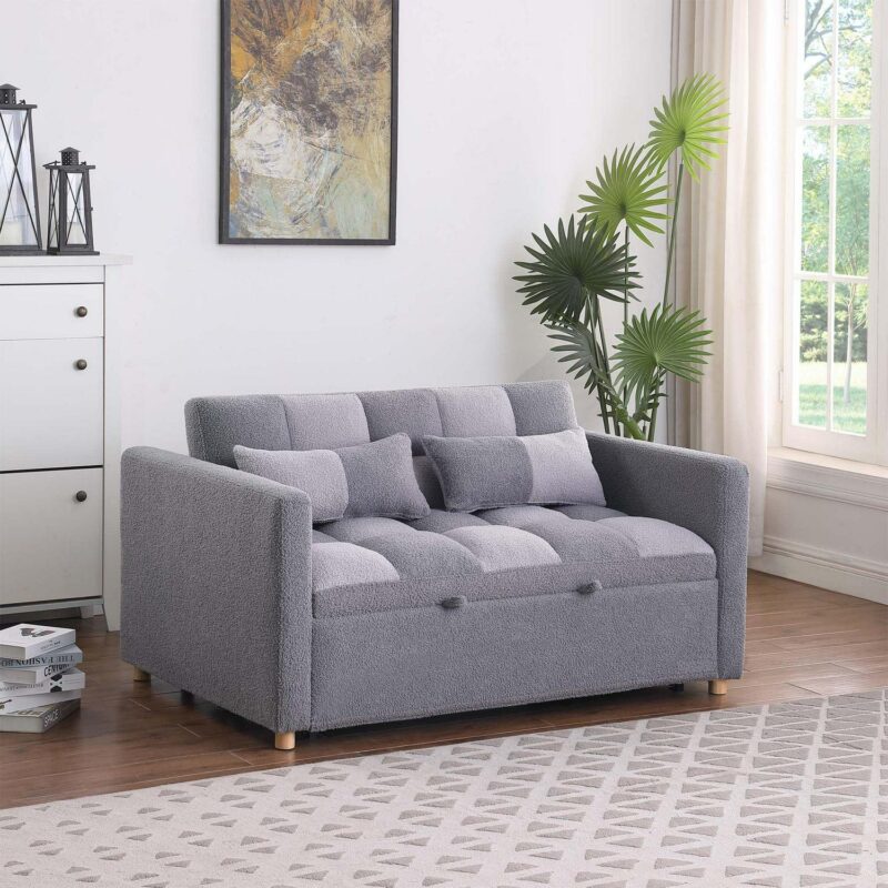 Aukfa 53.5  Convertible Loveseat Sleeper, Pull Out Sofa Bed, Teddy, Gray - Image 2