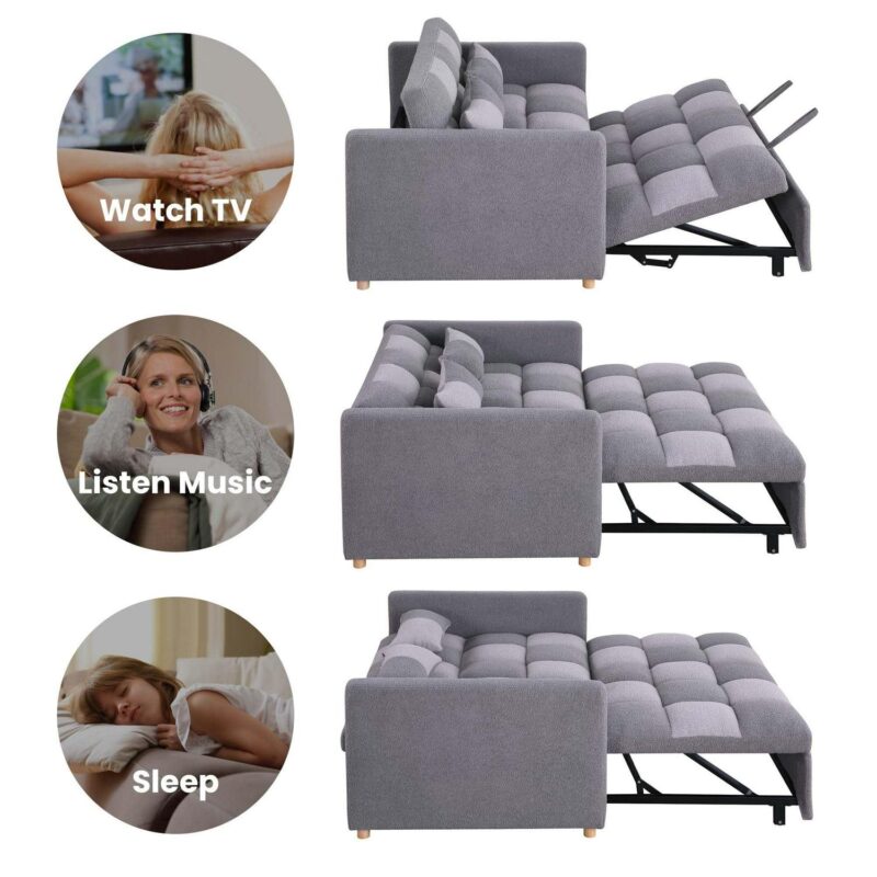 Aukfa 53.5  Convertible Loveseat Sleeper, Pull Out Sofa Bed, Teddy, Gray - Image 5