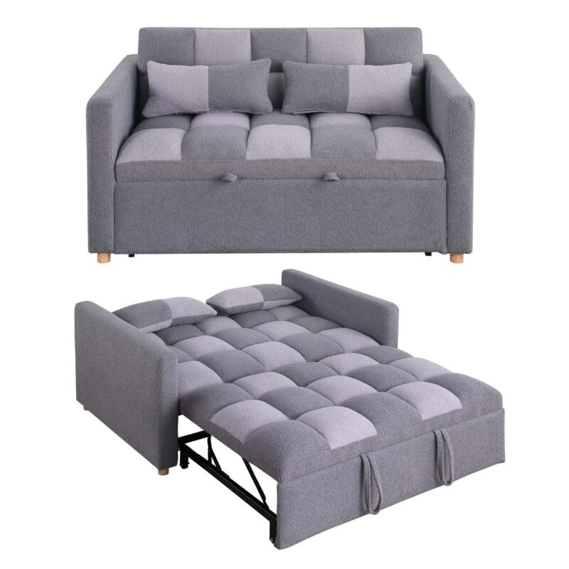 Aukfa 53.5  Convertible Loveseat Sleeper, Pull Out Sofa Bed, Teddy, Gray - Image 6