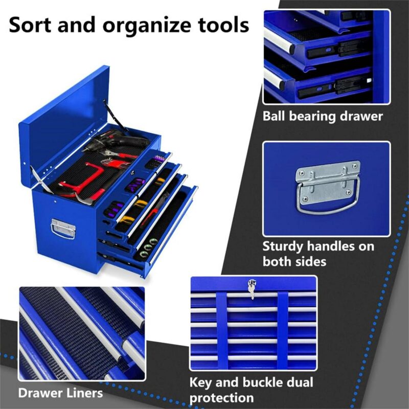 Aukfa Tool Box, 2 in 1 Steel Rolling Tool Chest and Cabinet on Wheels for Garage, 8-Drawers, Blue - Image 15