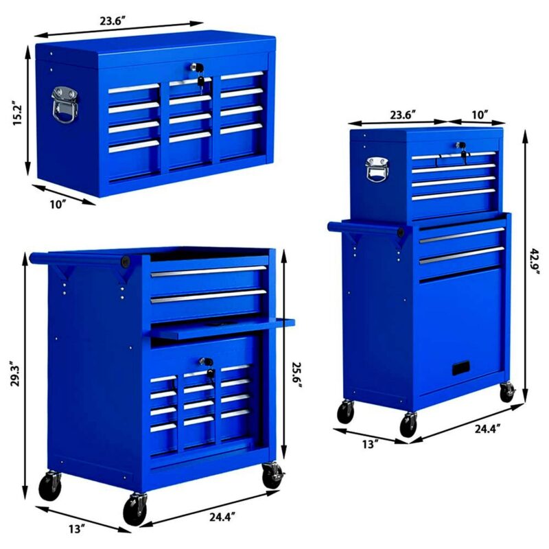 Aukfa Tool Box, 2 in 1 Steel Rolling Tool Chest and Cabinet on Wheels for Garage, 8-Drawers, Blue - Image 9