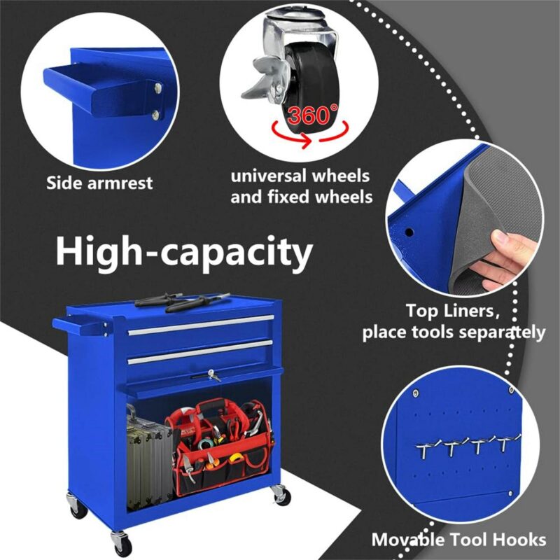 Aukfa Tool Box, 2 in 1 Steel Rolling Tool Chest and Cabinet on Wheels for Garage, 8-Drawers, Blue - Image 16