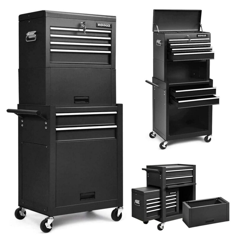 Aukfa Tool Box, 3 in 1 Steel Rolling Tool Chest w/ 6-Drawers and 2 Cabinet for Garage Workshop, Black - Image 15