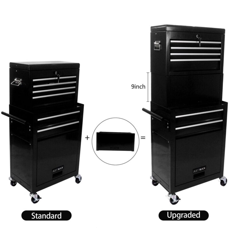 Aukfa Tool Box, 3 in 1 Steel Rolling Tool Chest w/ 6-Drawers and 2 Cabinet for Garage Workshop, Black - Image 8