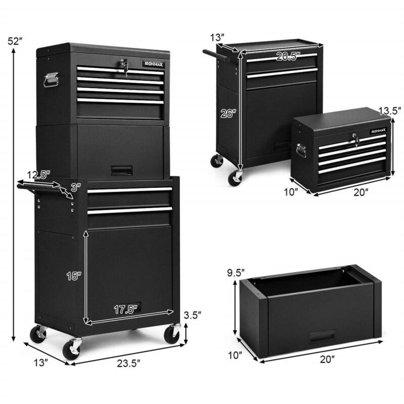 Aukfa Tool Box, 3 in 1 Steel Rolling Tool Chest w/ 6-Drawers and 2 Cabinet for Garage Workshop, Black - Image 5