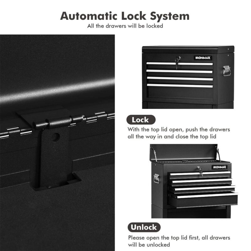 Aukfa Tool Box, 3 in 1 Steel Rolling Tool Chest w/ 6-Drawers and 2 Cabinet for Garage Workshop, Black - Image 12