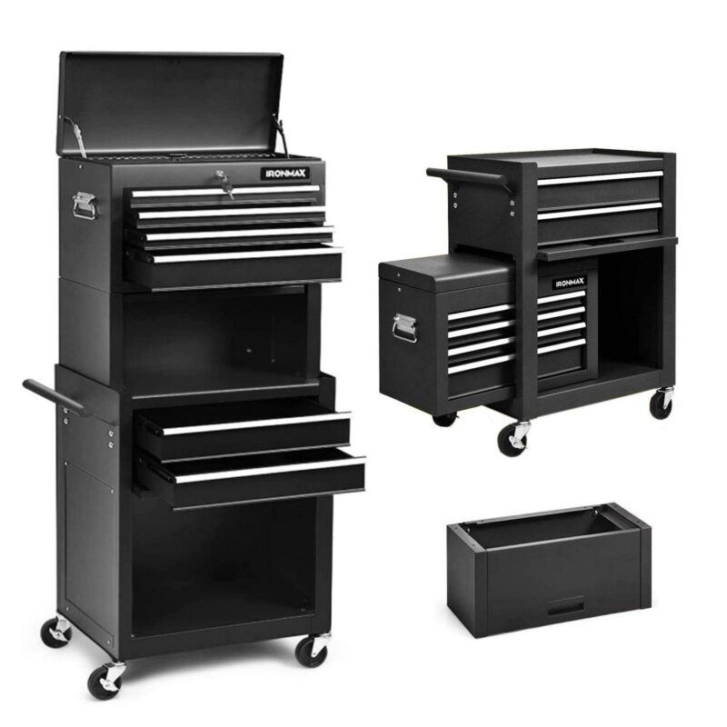 Aukfa Tool Box, 3 in 1 Steel Rolling Tool Chest w/ 6-Drawers and 2 Cabinet for Garage Workshop, Black - Image 16