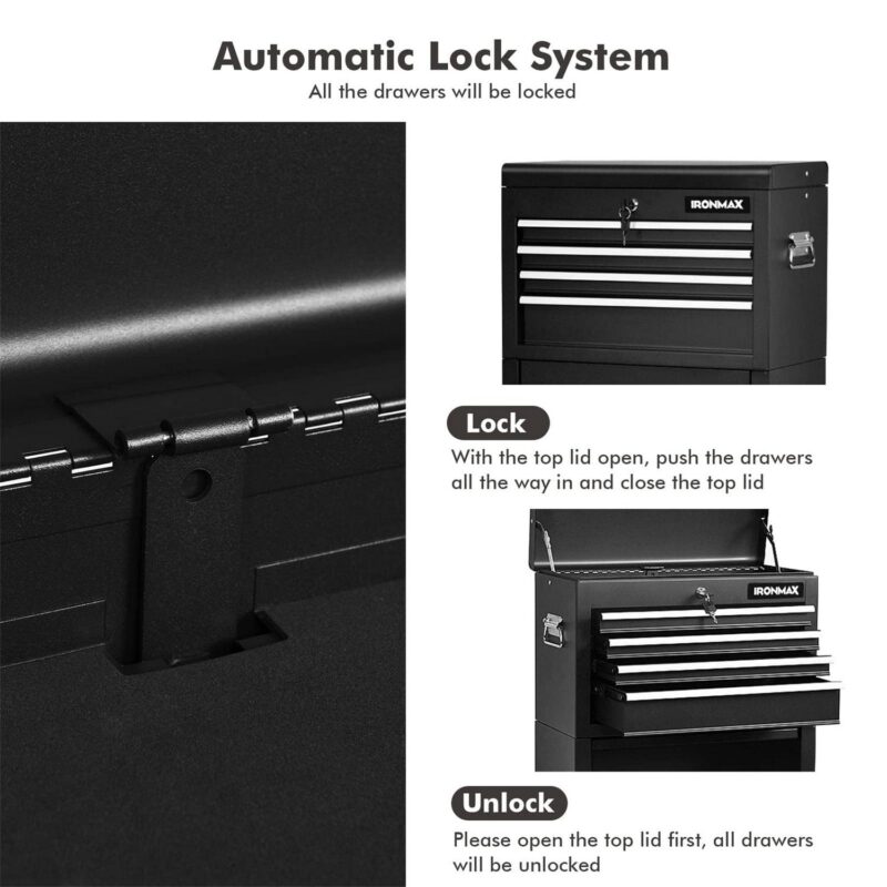 Aukfa Tool Box, 3 in 1 Steel Rolling Tool Chest w/ 6-Drawers and 2 Cabinet for Garage Workshop, Black - Image 14