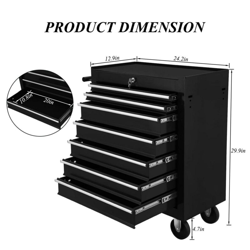 Aukfa Tool Chest, 24.5 in 7-Drawer Steel Rolling Tool Box on Wheels for Workshop Garage, Black - Image 15