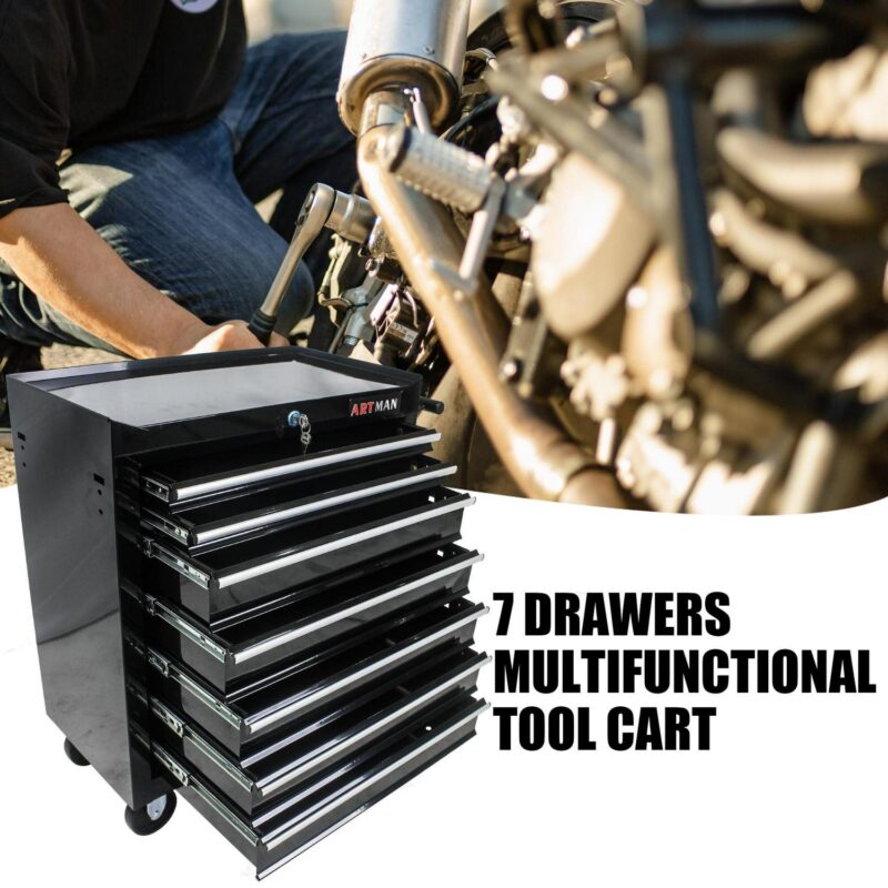 Aukfa Tool Chest, 24.5 in 7-Drawer Steel Rolling Tool Box on Wheels for Workshop Garage, Black - Image 14