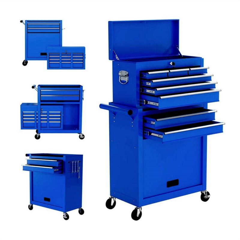 Aukfa Tool Chest, 2 in 1 Steel Rolling Tool Box and Cabinet On Wheels for Garage, 8-Drawer, Blue - Image 8