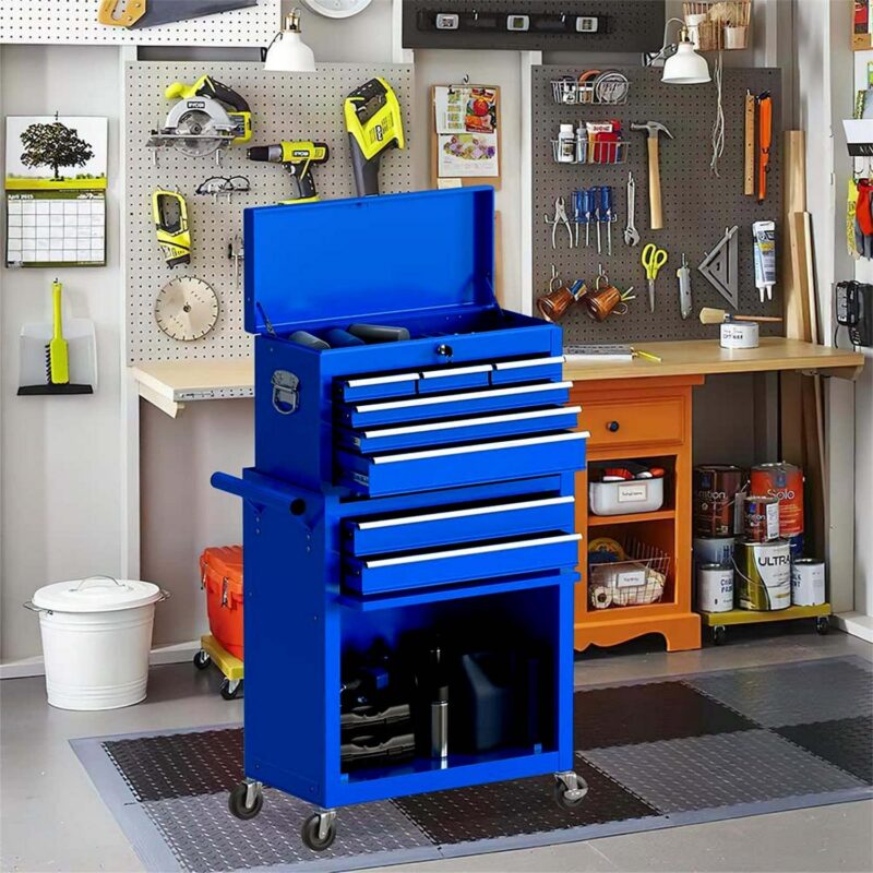 Aukfa Tool Chest, 2 in 1 Steel Rolling Tool Box and Cabinet On Wheels for Garage, 8-Drawer, Blue - Image 15