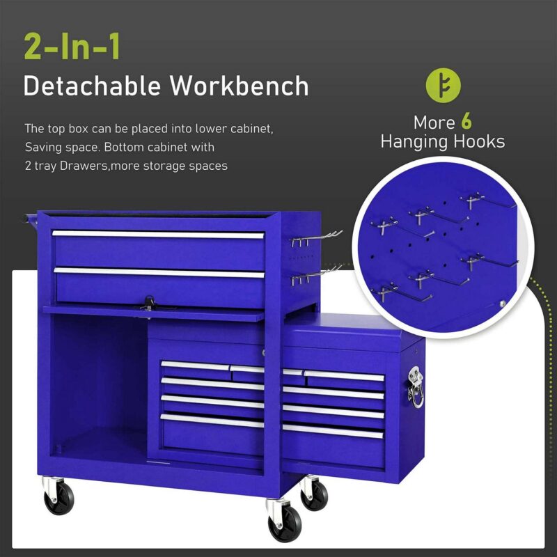 Aukfa Tool Chest, 2 in 1 Steel Rolling Tool Box and Cabinet On Wheels for Garage, 8-Drawer, Blue - Image 3