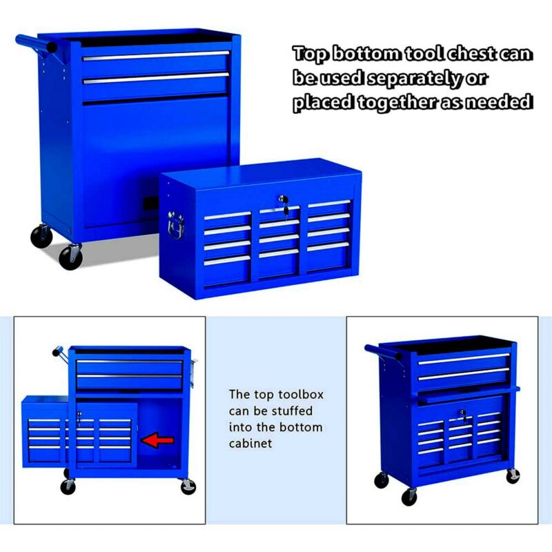 Aukfa Tool Chest, 2 in 1 Steel Rolling Tool Box and Cabinet On Wheels for Garage, 8-Drawer, Blue - Image 10