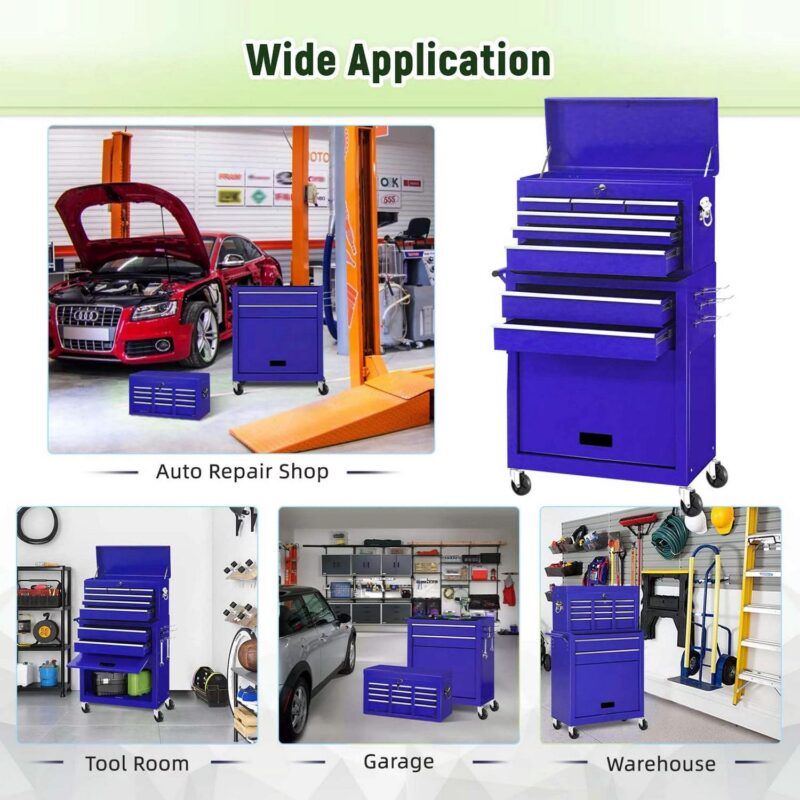 Aukfa Tool Chest, 2 in 1 Steel Rolling Tool Box and Cabinet On Wheels for Garage, 8-Drawer, Blue - Image 4