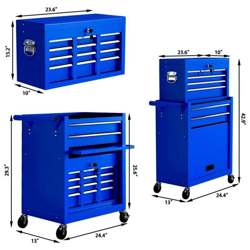 Aukfa Tool Chest, 2 in 1 Steel Rolling Tool Box and Cabinet On Wheels for Garage, 8-Drawer, Blue - Image 13